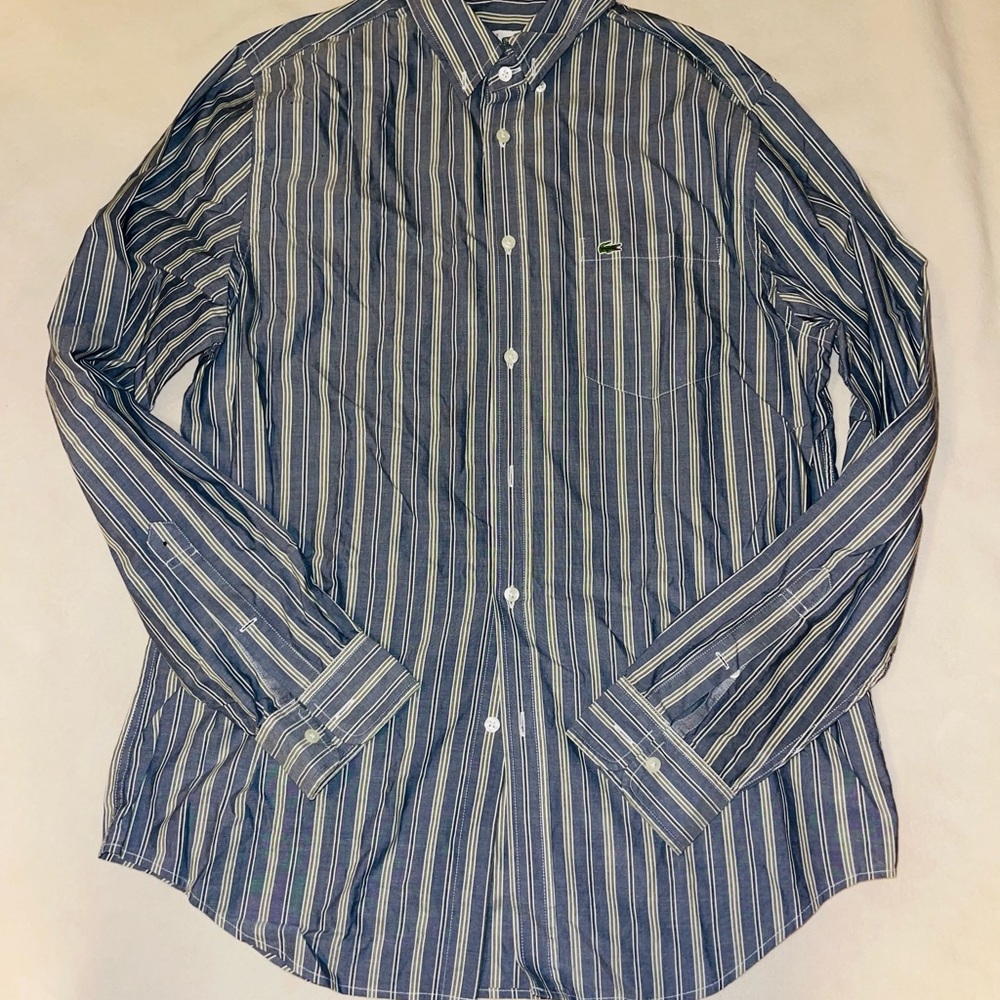 Lacoste Men's Navy and‎ White Striped Shirt